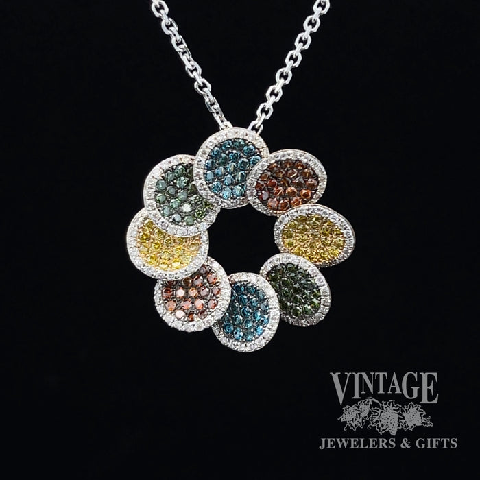 Multi colored diamond pave circular pendant