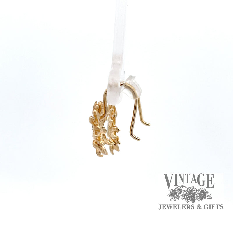 Sunflower 14ky gold drop earrings side