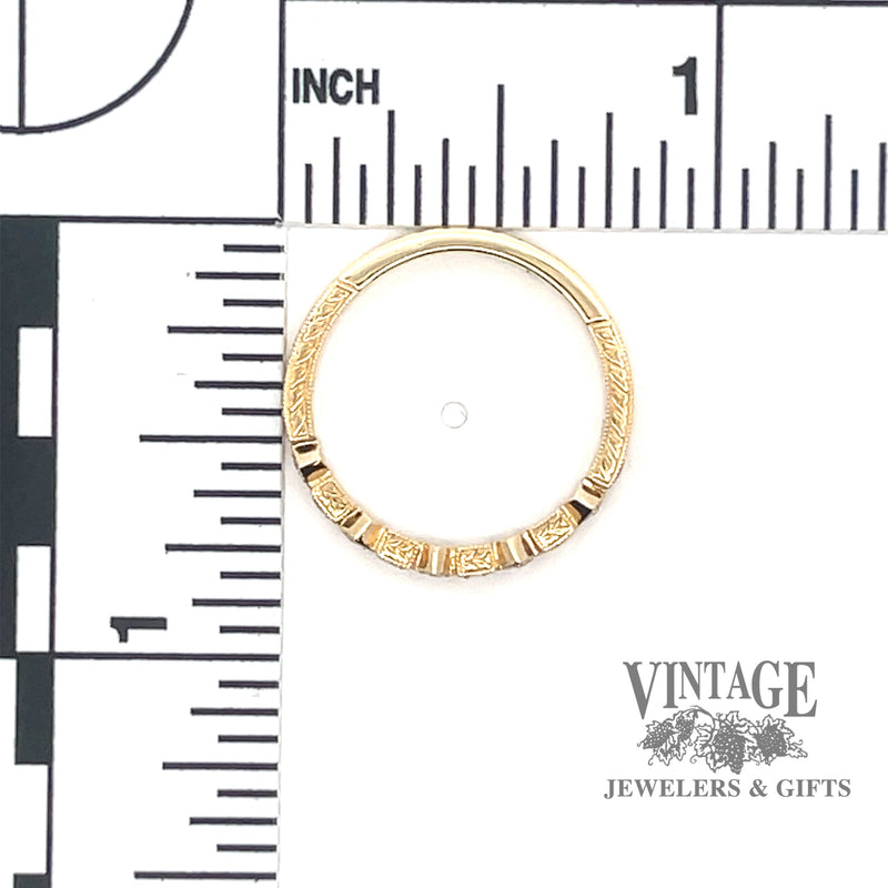 Hand engraved 14ky gold and diamond ring band scale