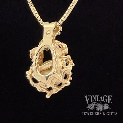 14k Nugget style Pearl and Diamond pendant back view