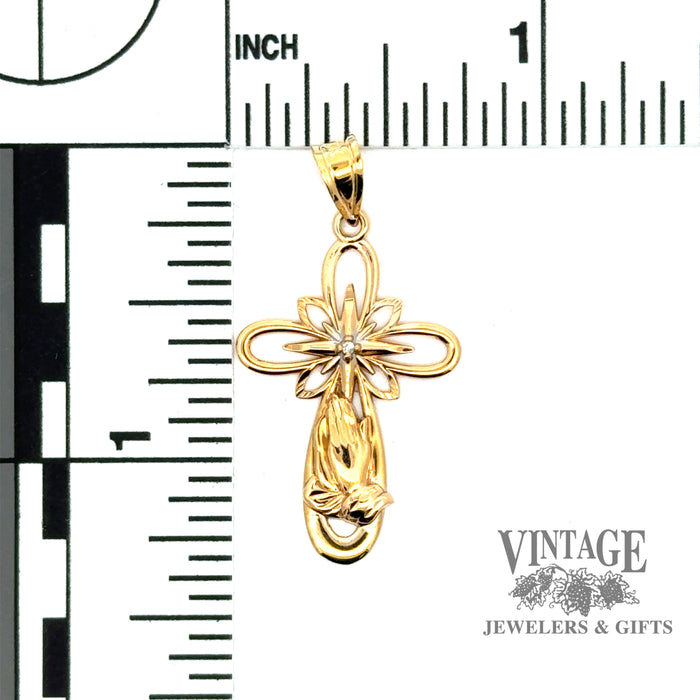 10ky gold Praying cross pendant with scale