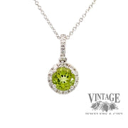 Peridot and diamond 18kw gold pendant