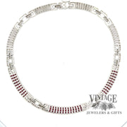 Ruby and diamond invisible set 18kw gold necklace underneath