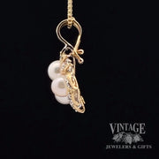 14k Vintage pearl leaf pendant side view