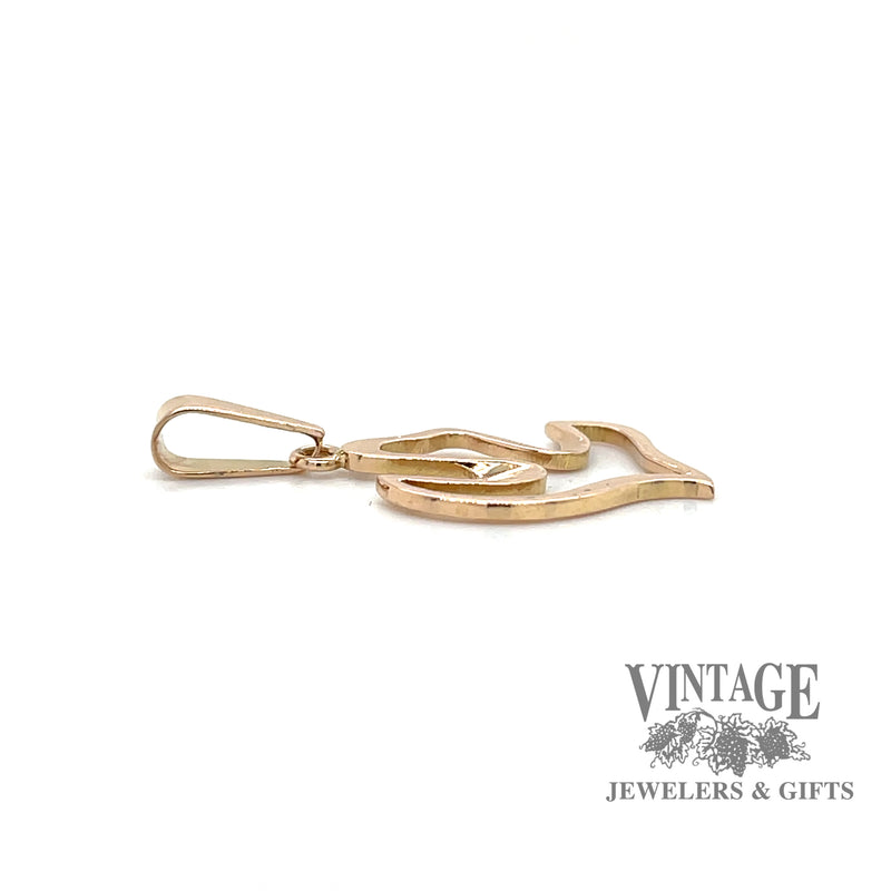 Dove silhouette 18k gold pendant side