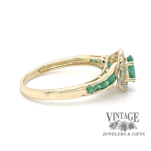 Emerald and diamond bypass 14k gold ring side