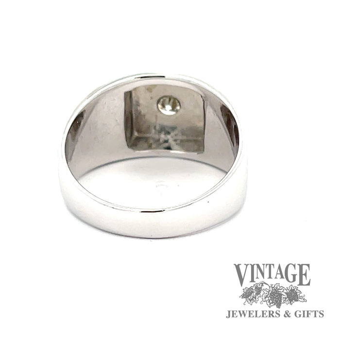 14 karat white gold vintage square signet .40 ct diamond ring, underside