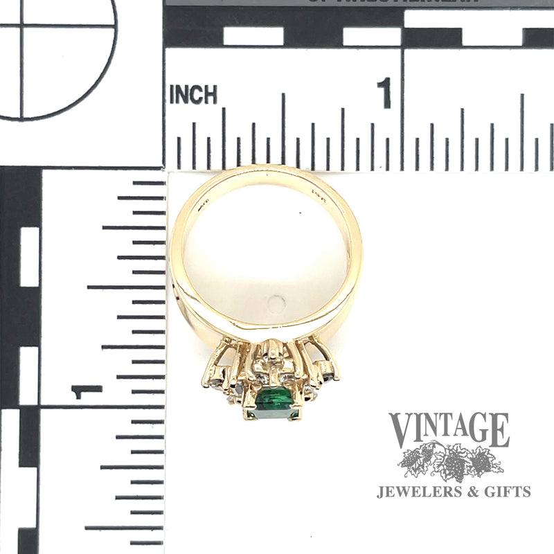 Emerald and diamond 14ky gold tapered ring scale