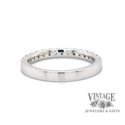 Blue sapphire and diamond 14kw gold ring stacker back