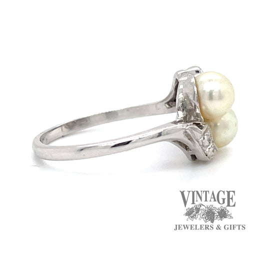 Vintage 14k white gold 2 pearl bypass ring side