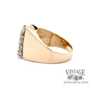 14ky gold 1ct Diamond cluster tapered ring, alternate side view