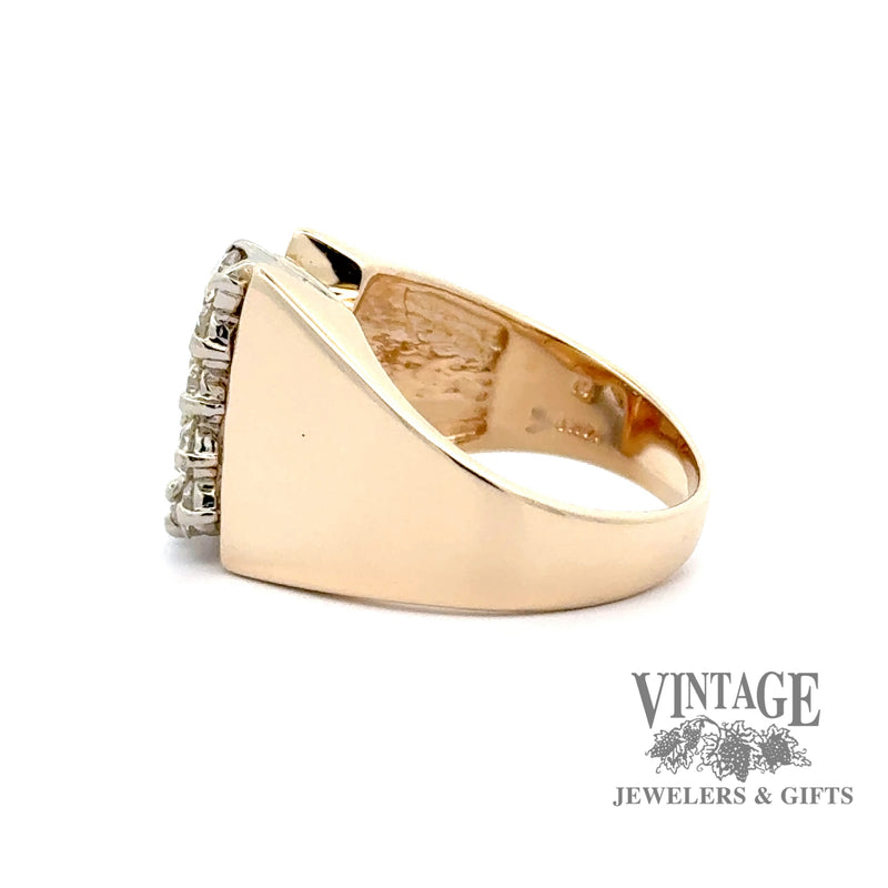 14ky gold 1ct Diamond cluster tapered ring, alternate side view