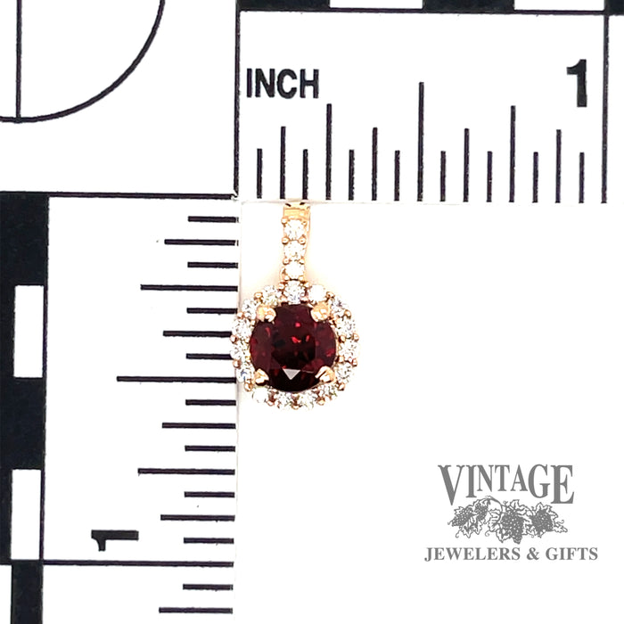 Garnet diamond and 14k rose gold pendant scale