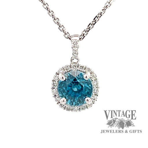 3.87 ct. natural blue zircon and diamond 18kw gold pendant