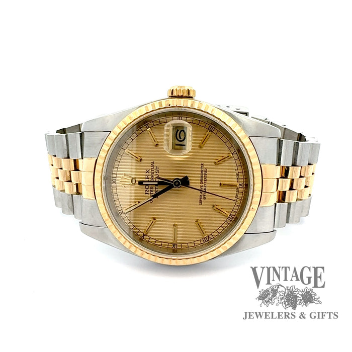 Mens pre-owned Rolex oyster perpetual datejust stainless steel and 18k gold watch, front