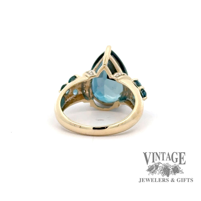10ky gold London blue pear shaped and diamond ring, underside