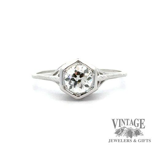 18k white gold Antique Filigree .50ct Old European Cut natural diamond ring