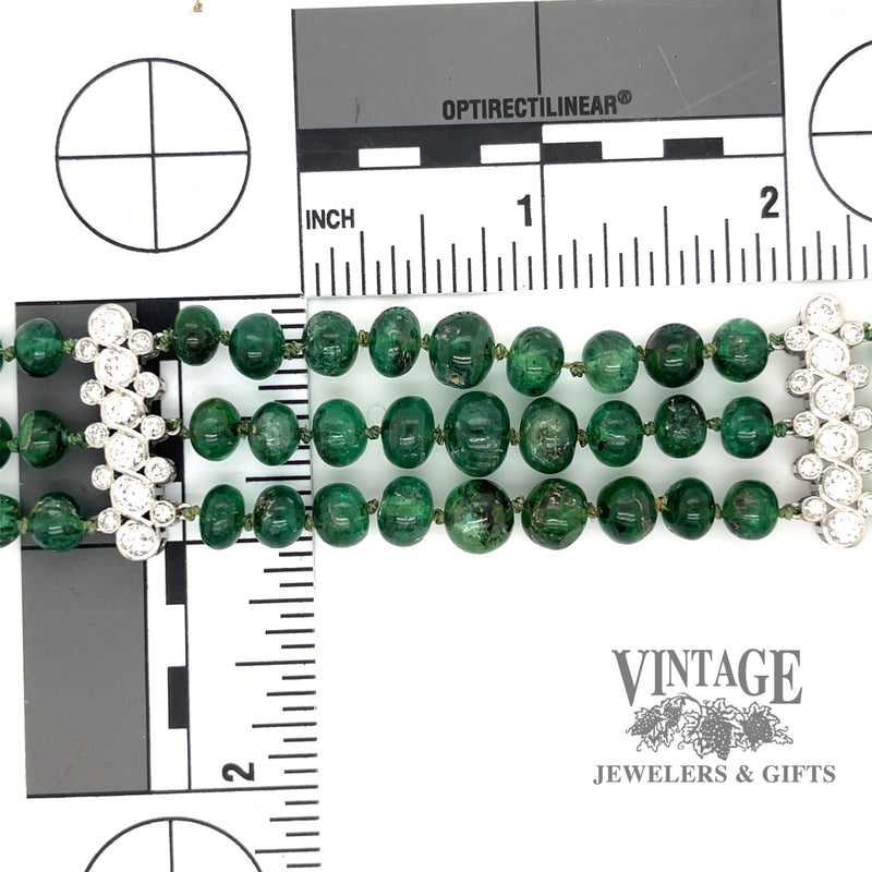 Natural emerald bead and diamond platinum bracelet