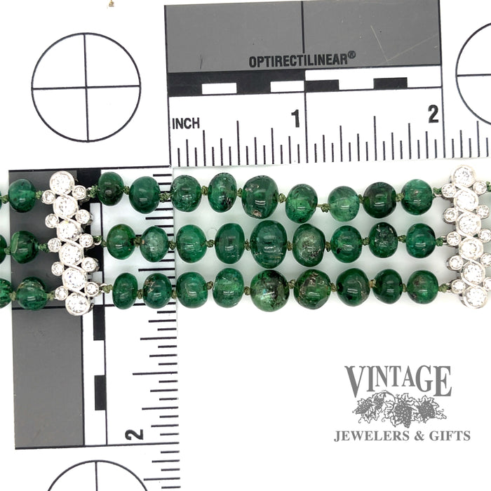 Natural emerald bead and diamond platinum bracelet