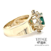 Emerald and diamond 14ky gold tapered ring side