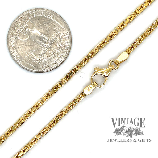 24” 14ky gold Byzantine link box chain necklace scale