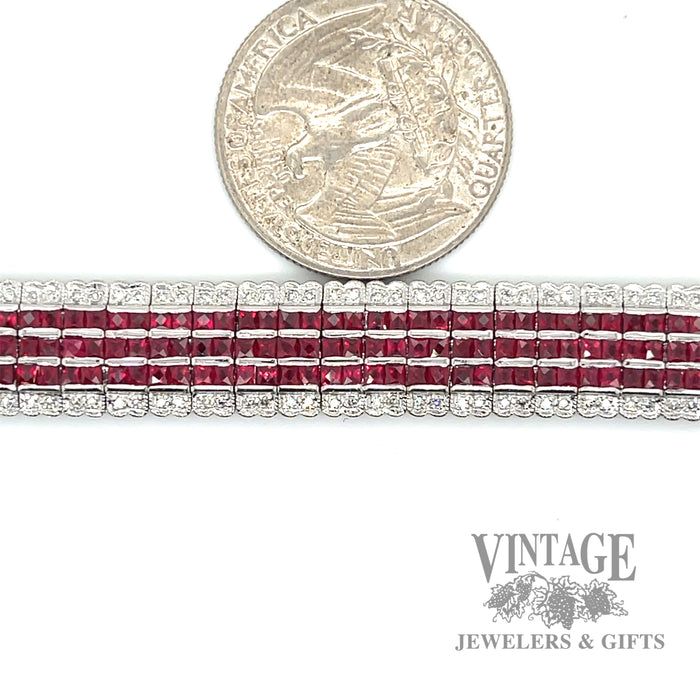 Vintage ruby and diamond 14k white gold 7” bracelet scale