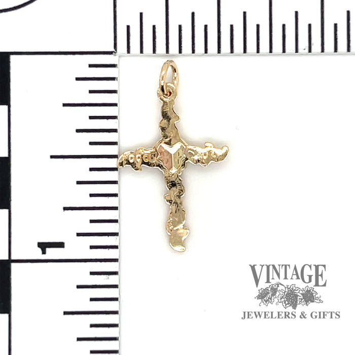 Scroll and leaf 10k gold cross pendant back scale