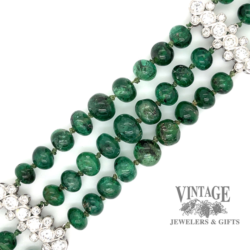 Natural emerald bead and diamond platinum bracelet