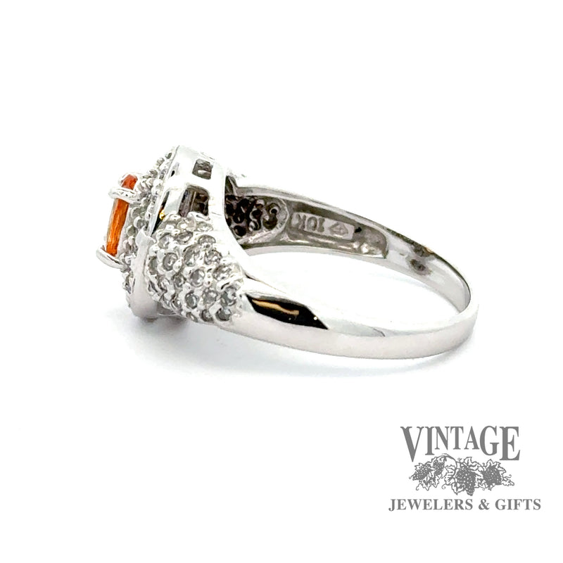 10kw gold oval spessartine diamond pave ring, alternate side view