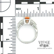 14 karat white gold Mandarin garnet (Spessartine) and diamond ring with scale