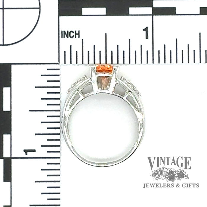 14 karat white gold Mandarin garnet (Spessartine) and diamond ring with scale