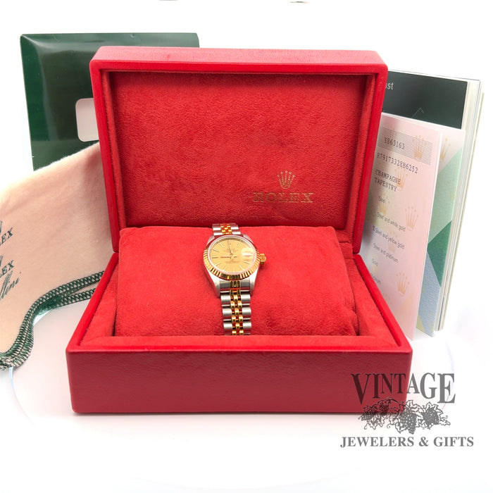 Ladies pre-owned Rolex stainless steel and 18ky gold Oyster perpetual datejust watch, with box & papers