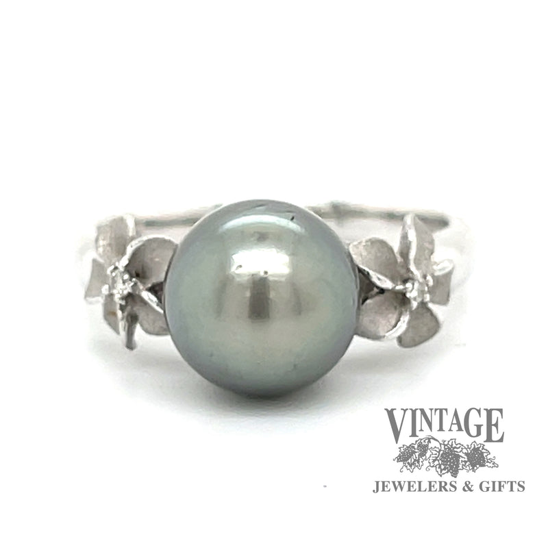 Tahitian pearl and plumeria Flower 14k ring