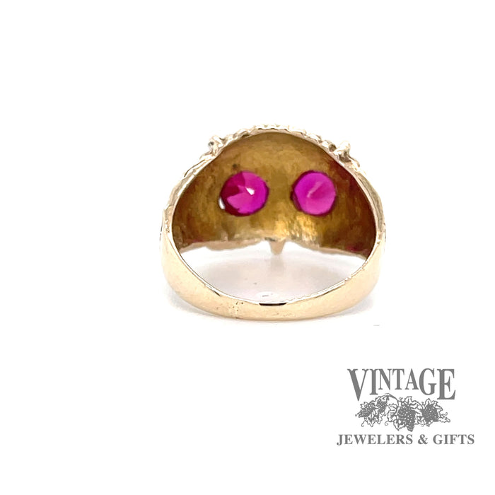 Owl Head Ring with Ruby in 10k Yellow Gold BACK