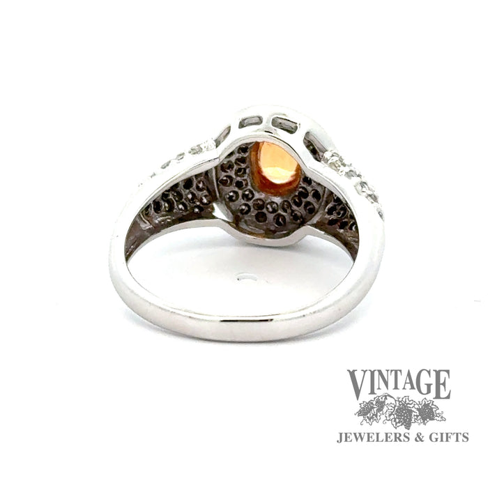 10kw gold oval spessartine diamond pave ring, underside
