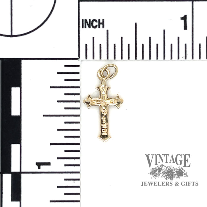 Small 14k gold Roman cross pendant scale back