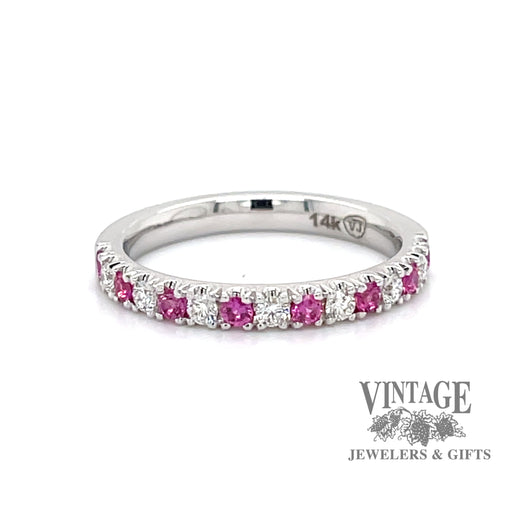Pink sapphire and diamond 14kw gold ring stacker