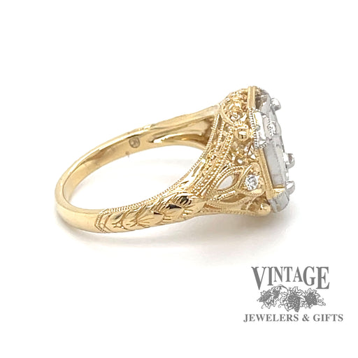 Filigree hand engraved 18ky gold and platinum hand engraved ring side
