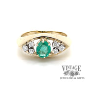 Oval emerald and diamond 14ky gold ring