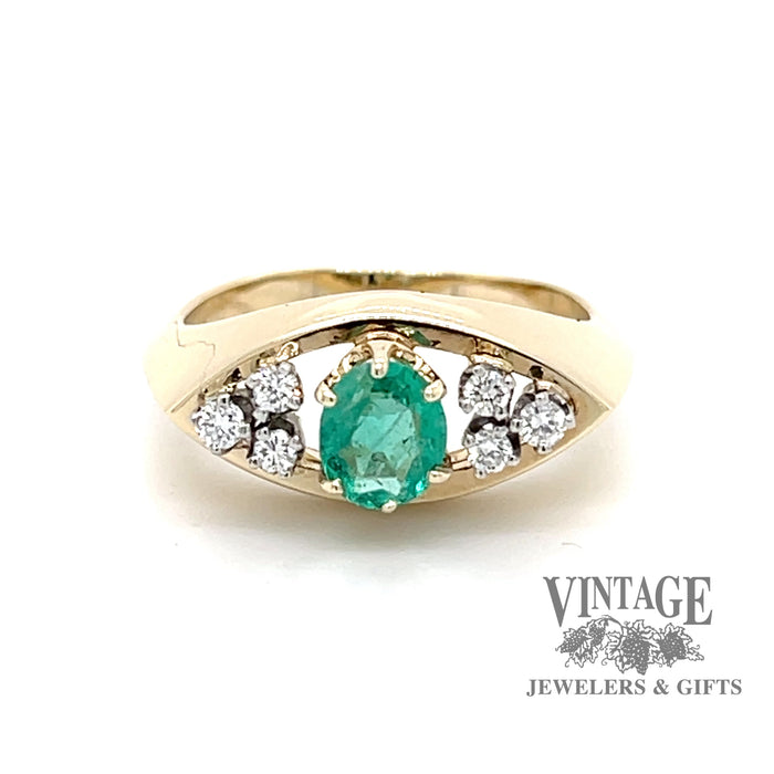 Oval emerald and diamond 14ky gold ring