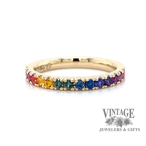 Rainbow sapphire 14ky gold ring stacker