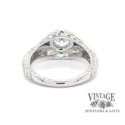 Sapphire and .70ct natural diamond filigree gallery 14kw gold ring bottom