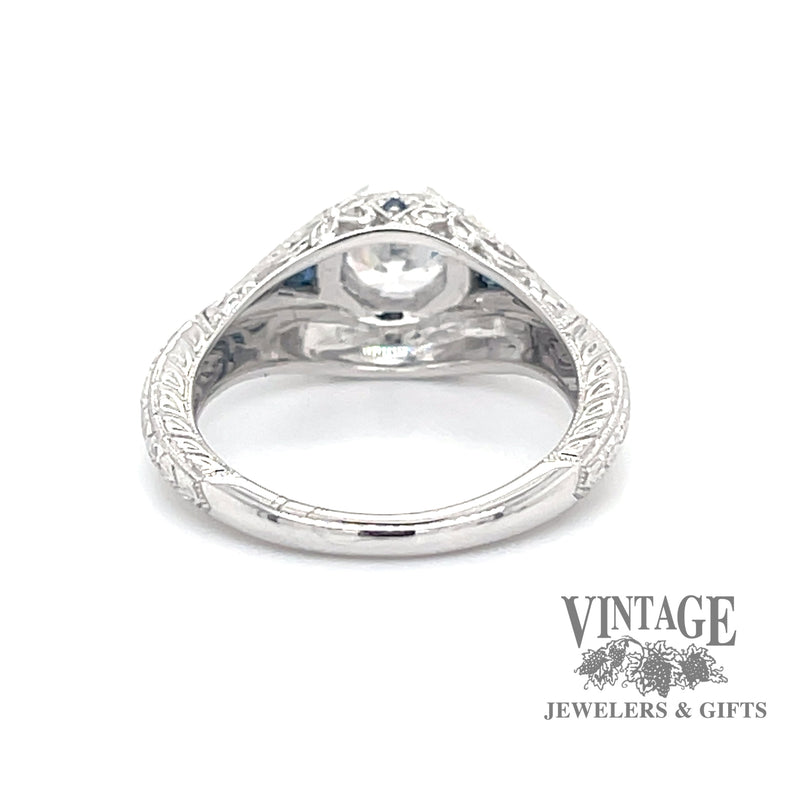 Sapphire and .70ct natural diamond filigree gallery 14kw gold ring bottom