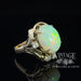 14 karat gold crystal opal and diamond ring, angled view