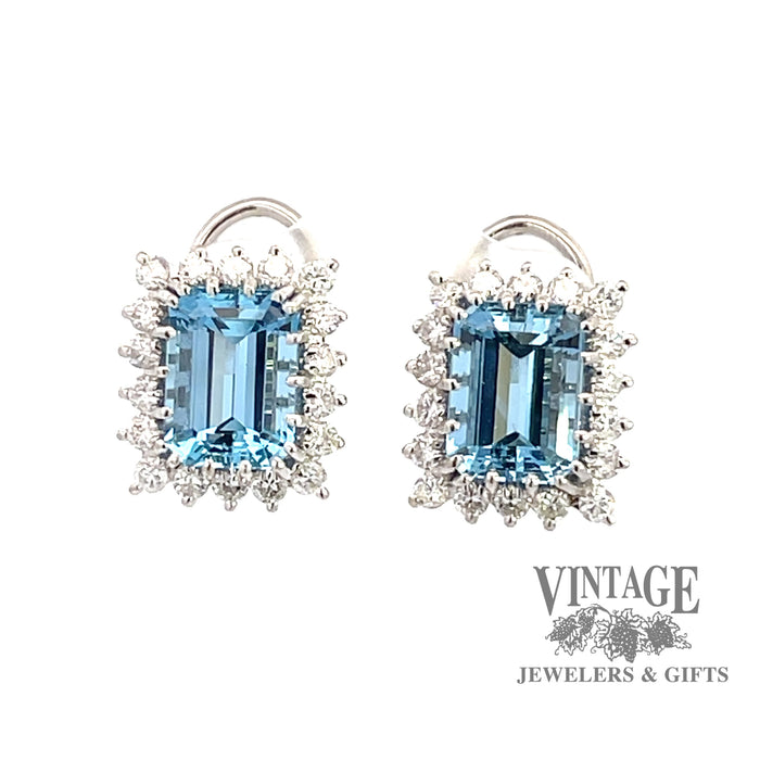 Aquamarine and diamond 14KW gold earrings