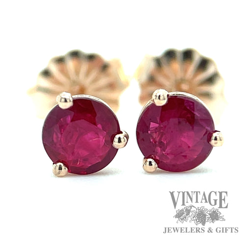 Natural ruby 4.5mm round 14k rose gold stud earrings