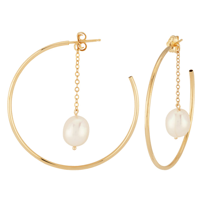 14k yellow gold Lg.  post hoop earring with FW Pearl dangle