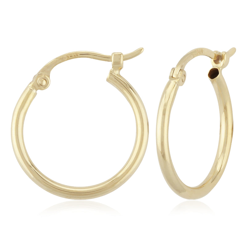 14 karat yellow gold small hoop earrings 1.5x15mm