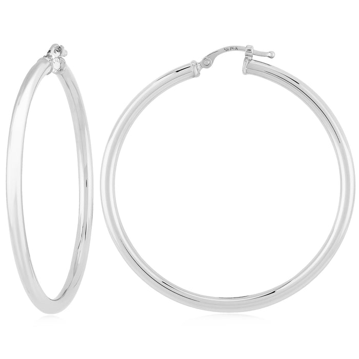 14 karat white gold large tube hoop pierced earrings