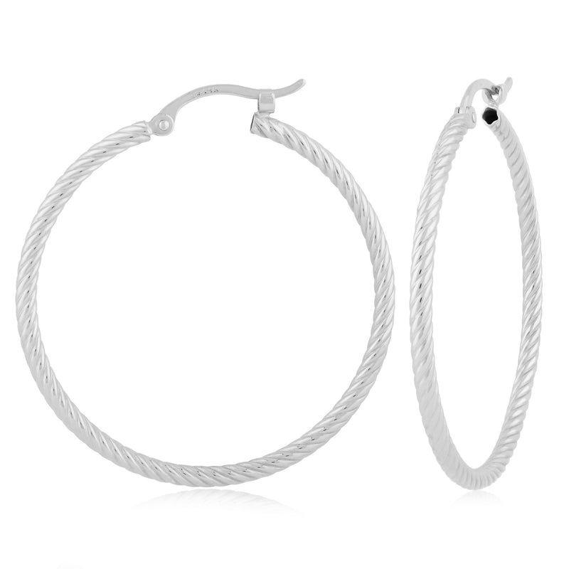 14 karat white gold twisted wire tube hoop pierced earrings